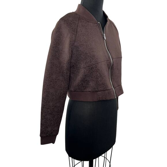 Balance Athletica Flight Jacket Cropped Brown Floral Full Zip Stand Up Collar S - Picture 1 of 8